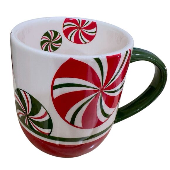 Set of 2 Vintage Pier 1 Hand Painted Red White Green 'CANDY CANE' Coffee Tea Mug - Picture 11 of 16